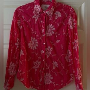 Chic Red Floral Button Down Shirt
